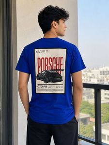 Men's Porsche Blue Graphic T-Shirt