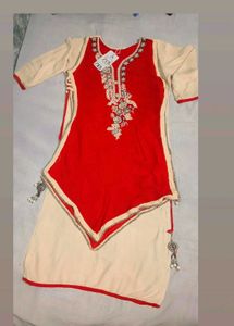 Stunning Red &amp; Beige Kurta Set