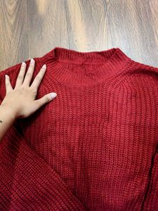 Red Cropped Knit Sweater