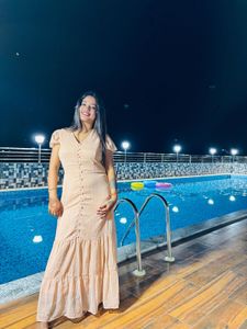 Peach Swiss Dot Tiered Maxi Dress