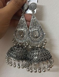 Oxidized Silver Jhumka Earrings