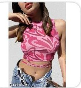 Trendy Pink Heart Print Crop Top