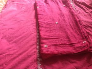 Elegant Pink Kurta Set with White Embroidery