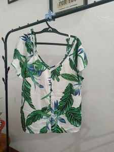 Tropical Leaf Print Blouse