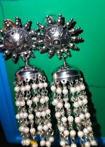 Ethnic Oxidized Silver Hoop Earrings