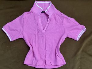 Pink t shirt with white strip collar ( polo )