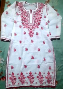 White Kurta with Red Embroidery