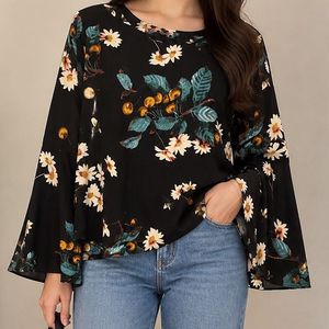 Floral Print Bell Sleeve Top