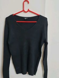 Black V-Neck Knit Sweater
