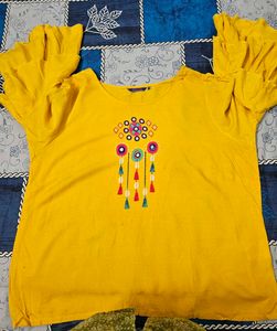 Yellow Ruffled Sleeve Top
