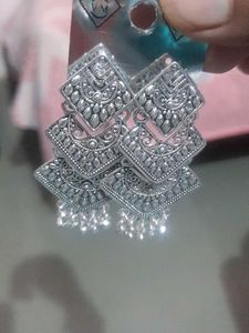 Silver Ethnic Square Earrings