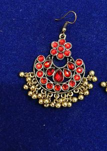 Red Stone Jhumka Earrings