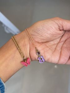butterfly and Guitar Charm Necklace