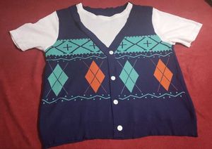 Argyle Pattern Knit Cardigan