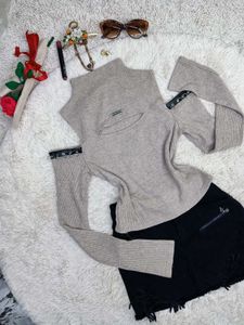 Ribbed Cutout Mock Neck Sweater