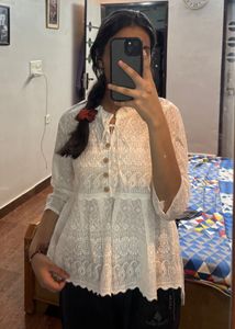 White Embroidered Kurta Top 🤍✨