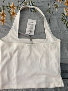 White Ribbed Halter Neck Top