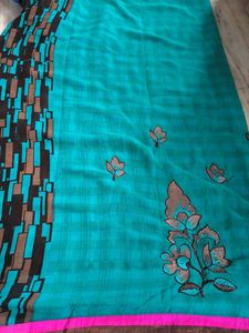 Beautiful Teal Embroidered Saree