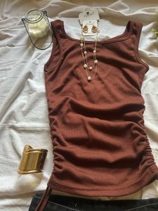 Ribbed Ruched Tank Top &amp; Distressed Shorts