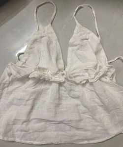 Bershka white Ruffle Halter Neck Crop Top