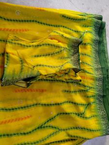 Vibrant Yellow Bandhani Saree with Blouse