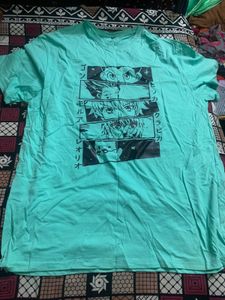 Aqua Green Anime Graphic T-Shirt