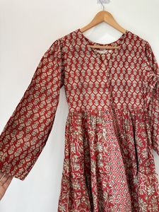 Hand Block Print Rust Midi Dress