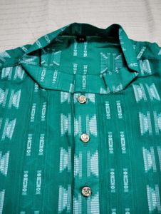 Green Printed Cotton Kurta | Punjabi