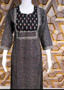 Black Cotton Printed Kurta