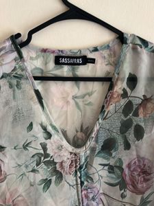 Sheer Floral Print V-Neck Top