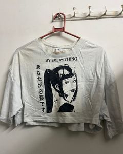 Anime Graphic Print Cropped Oversized T-Shirt