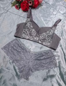 Grey Lace Bra &amp; Panty Set