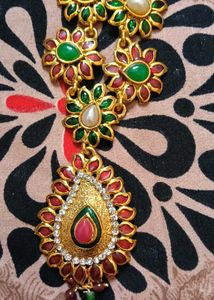 Green &amp; Red Floral Statement Necklace