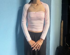 Cute Pink Cropped Top with Sleeves