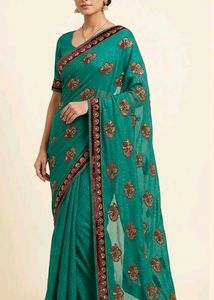 Stunning Teal Embroidered Saree