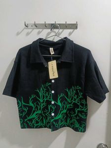 *New* Black Cropped Button-Up Top