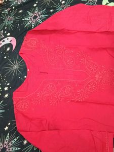 Vibrant Red Embroidered Kurta