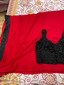 Super sexy perfect red saree .. with elegant shimmer blouse