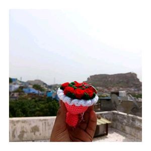 Crochet Mini Rose Flower Bouquet 💐 Keychain