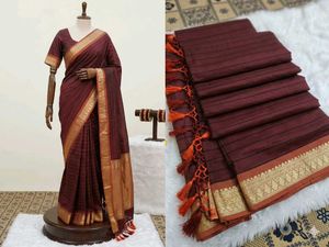 Maroon Striped Saree with Blouse