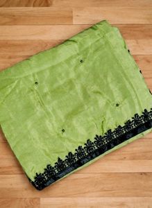 Elegant Lime Green Saree with Black Border