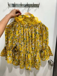 Yellow Floral Off-Shoulder Peplum Top