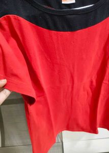 Red and Black Boat Neck Top