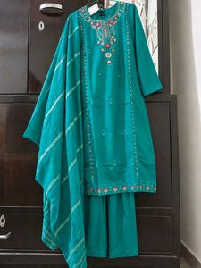 Embroidered Teal Kurta Set with Dupatta