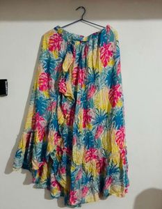 Boho Floral Print Asymmetrical Skirt