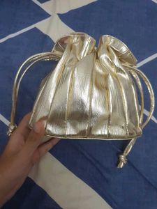 Shiny Gold Drawstring Diwali Potli Bag