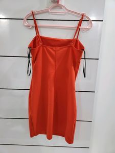 Vibrant Orange Square Neck Mini Dress