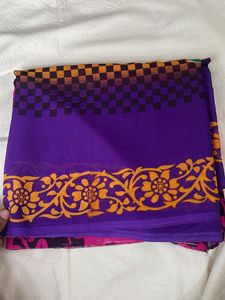Vibrant Purple Saree with Floral Border