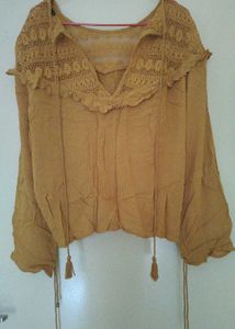 Yellow Lace Neck Blouse