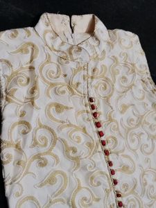Ethnic White Kurta With Mirror Work Border